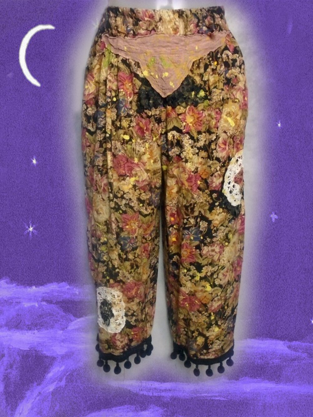 Morigirl Cropped Baggy Pants, Appliques, Paint Splatter - Imperfection Art